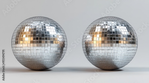 Two Shiny Disco Balls on a White Background