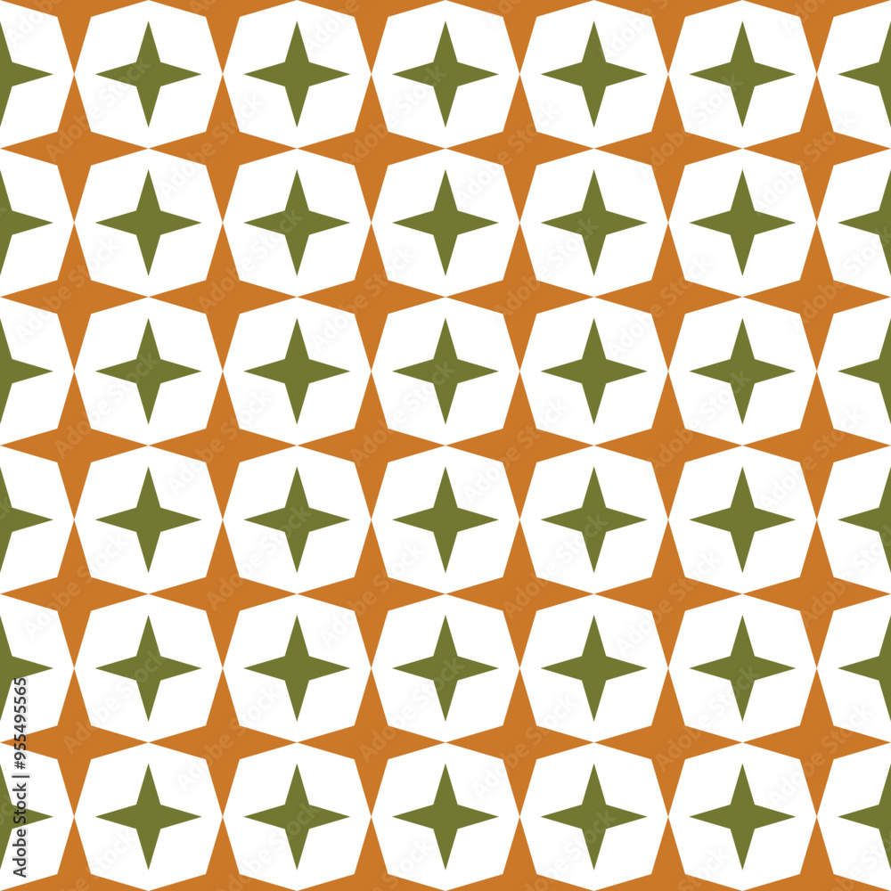 Seamless pattern with brown and green stars on white background Seamless pattern with brown and green stars on white background
