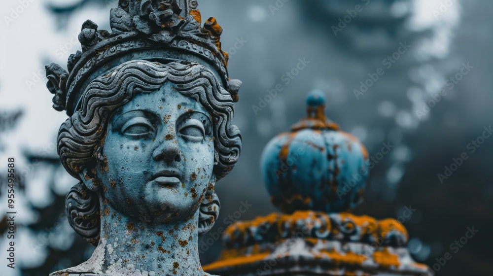 Weathered Stone Sculpture of a Woman with a Crown Weathered Stone Sculpture of a Woman with a Crown