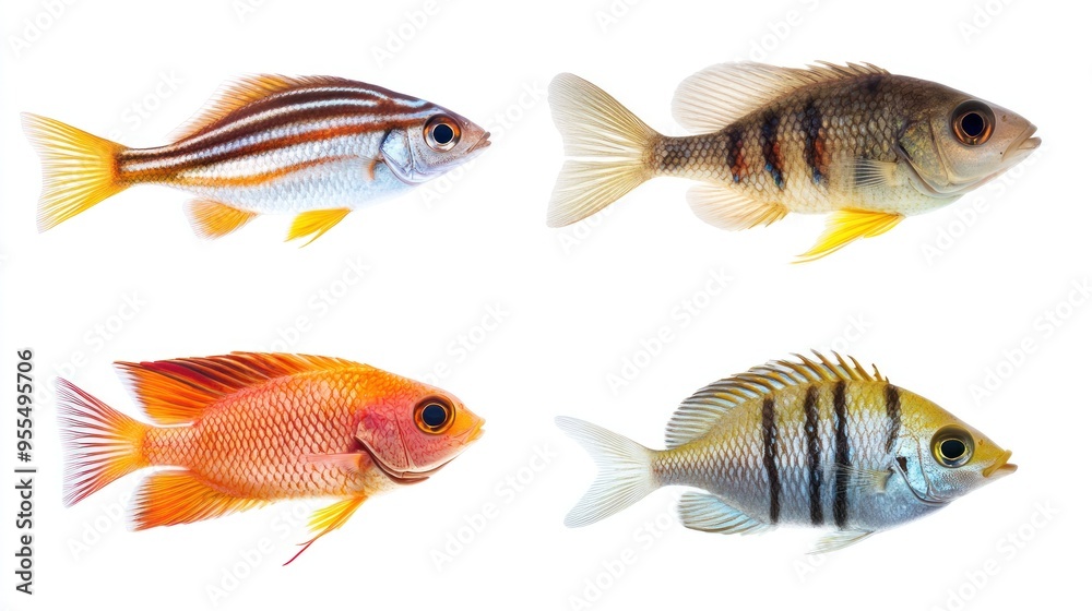 Four Colorful Fish on a White Background Four Colorful Fish on a White Background