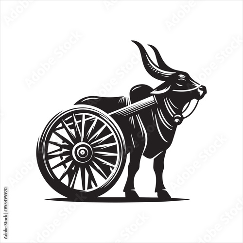 bullock cart wheel silhouette vector With White Background 