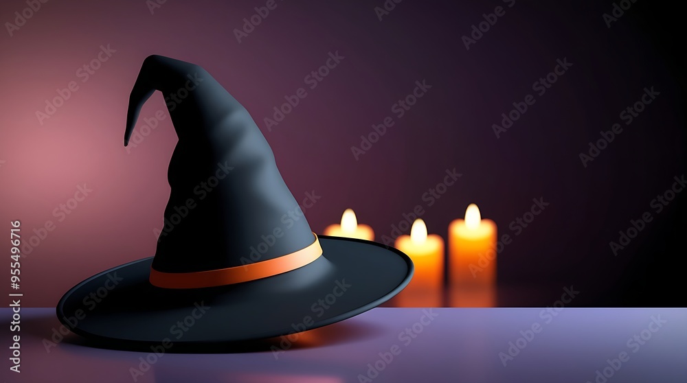 Witch hat candles with lit flames on a dark background, perfect for Halloween or spookythemed designs, witchcraft concepts. Witch hat candles with lit flames on a dark background, perfect for Halloween or spookythemed designs, witchcraft concepts.