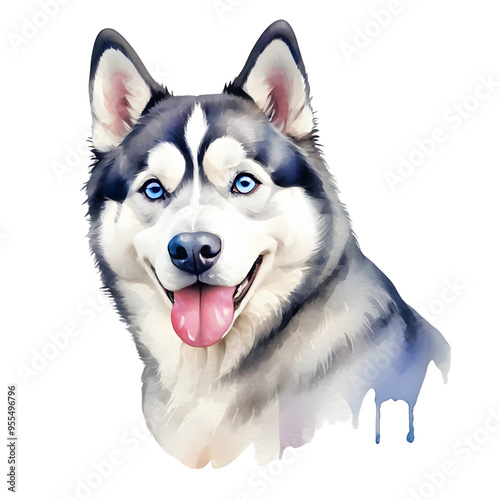 husky dog watercolor icon isolated