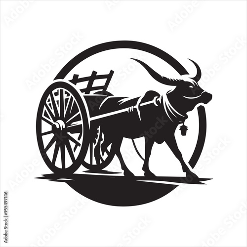 bullock cart wheel silhouette vector With White Background 
