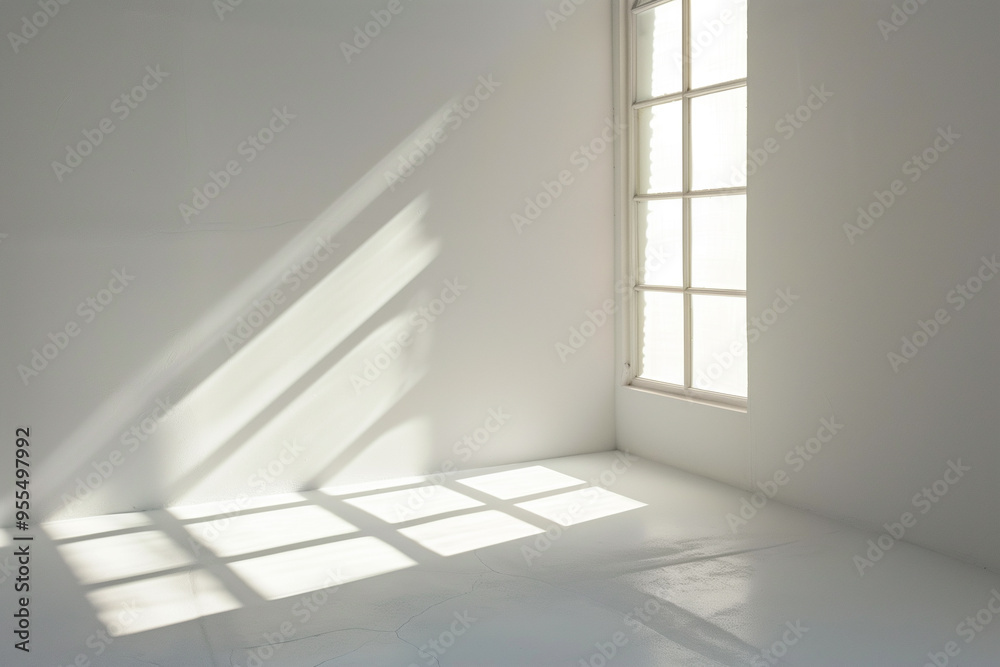 Obraz premium empty bright white room with window, clean walls