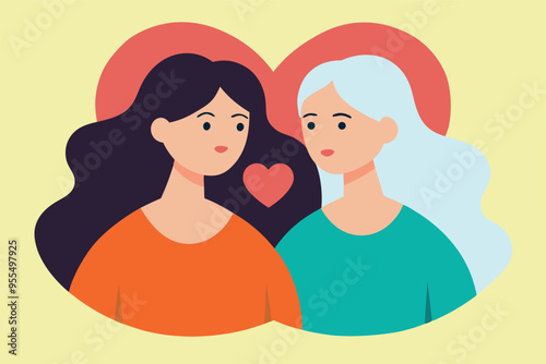 LGBT love couple lesbian girls in romantic relationships. Pride month concept. Flat vector illustration