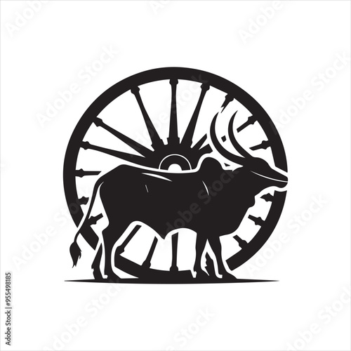 bullock cart wheel silhouette vector With White Background 