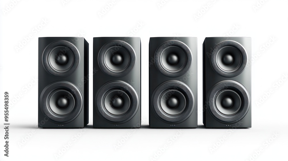 Four Black Speakers on a White Background Four Black Speakers on a White Background