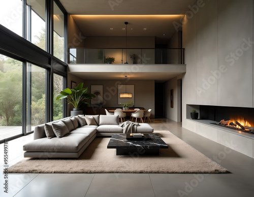 modern living room with fireplace
