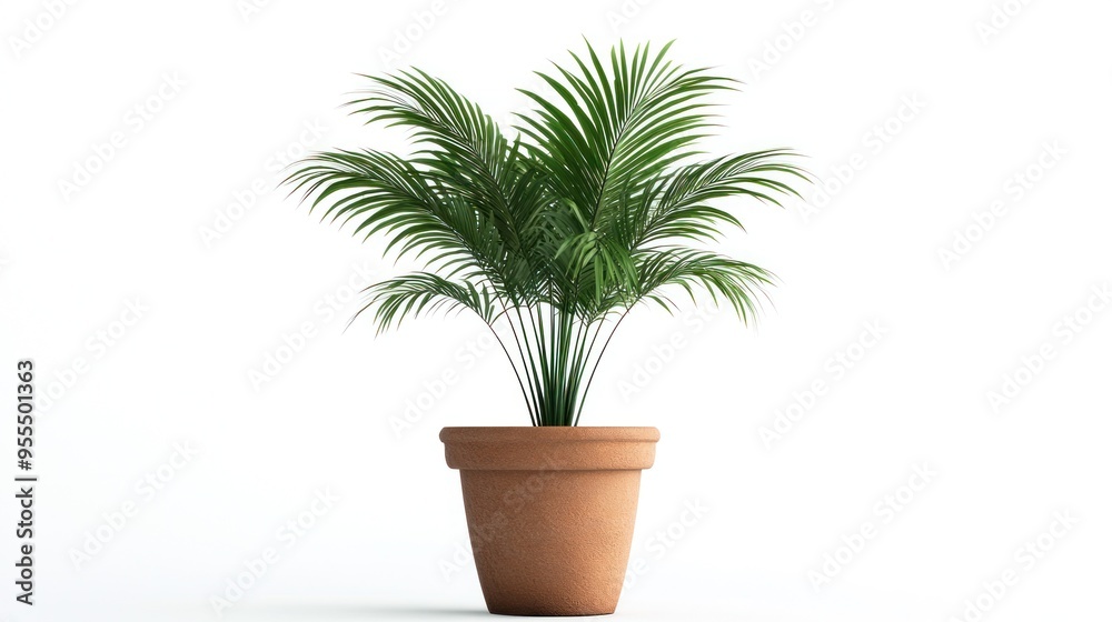 A potted palm tree on a white background A potted palm tree on a white background