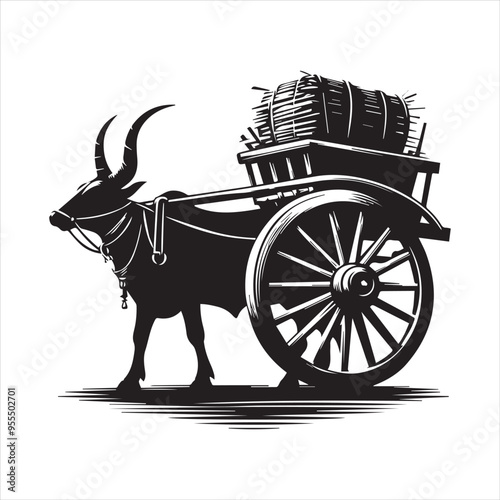 bullock cart wheel silhouette vector With White Background 