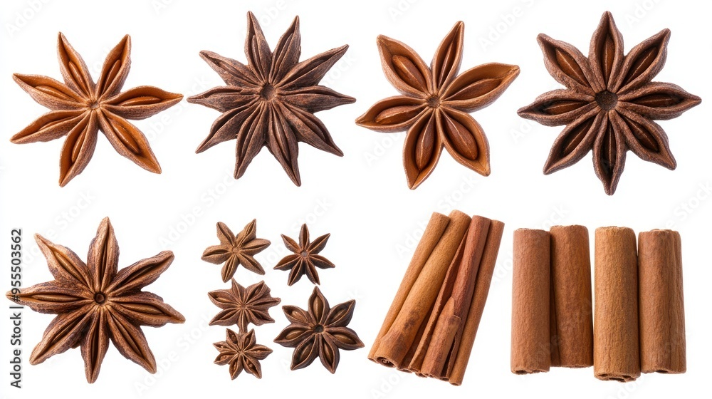Star Anise and Cinnamon Sticks on White Background Star Anise and Cinnamon Sticks on White Background
