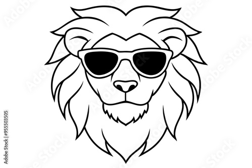 6 Lion Heads with Sunglasses – Vector Art Illustration