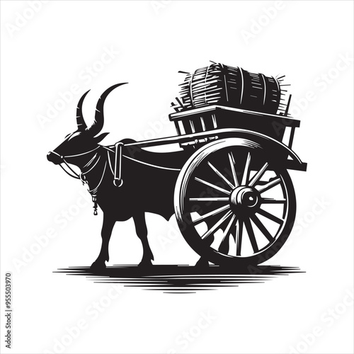 bullock cart wheel silhouette vector With White Background 