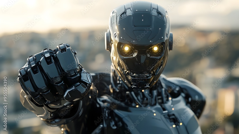 Formidable Robot Asserting Dominance with Aggressive Gestures in Futuristic Scene Formidable Robot Asserting Dominance with Aggressive Gestures in Futuristic Scene