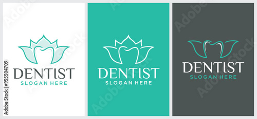 Dental technology logo design, dental clinic, dentist with flower concept