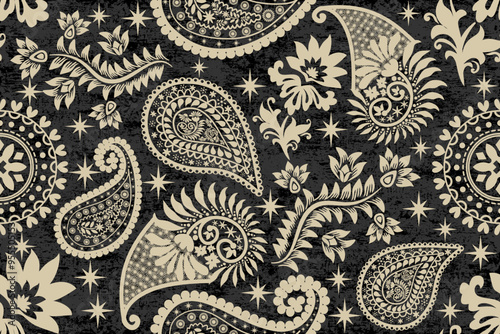 Ikat floral paisley embroidery seamless pattern. Ikat ethnic flower oriental pattern traditional. Motifs African boho. Ethnic ikat floral Border Indian floral Aztec embroidery border