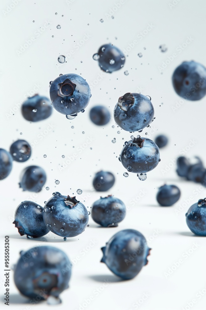 Falling Blueberry isolated on white background, full depth of field Falling Blueberry isolated on white background, full depth of field