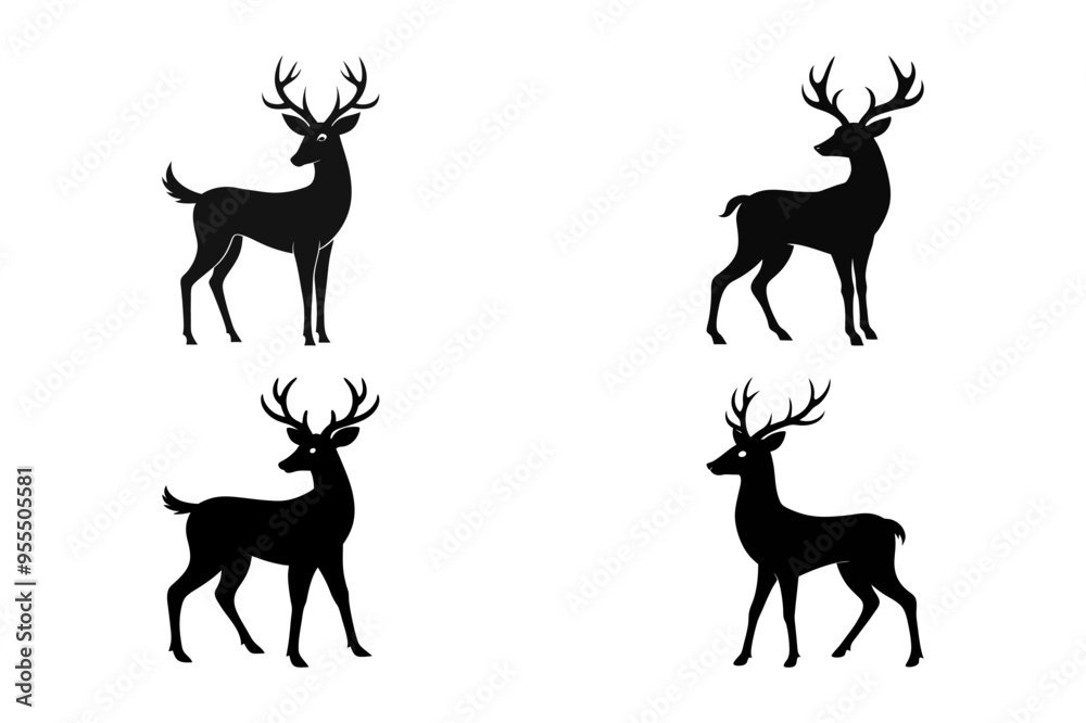 Fototapeta premium Cute deer Silhouette vector set on a transparent background
