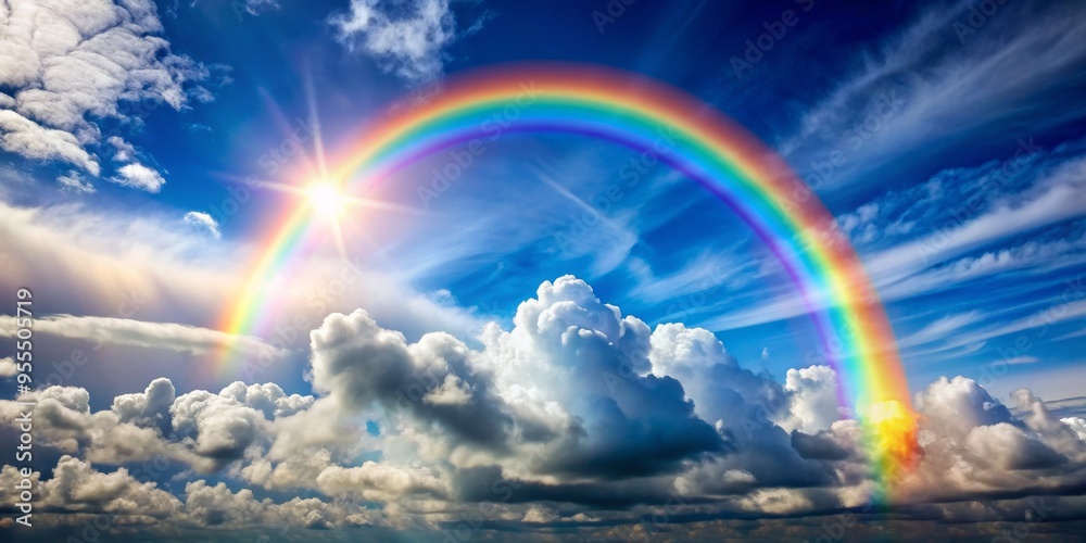 Rainbow Emerging from Clouds, Sun, Sky, Nature, Weather Rainbow Emerging from Clouds, Sun, Sky, Nature, Weather