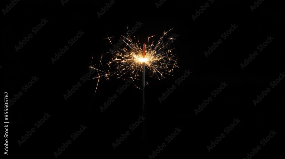 Sparkler Burning Brightly Against Black Background Sparkler Burning Brightly Against Black Background