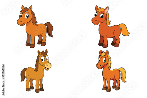 The horse cartoon silhouette vector set is highly detailed with a white background 