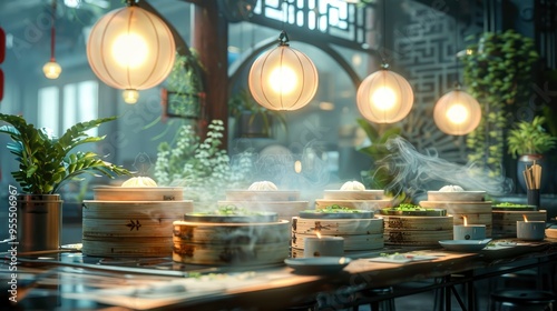 Steaming Dim Sum in a Traditional Chinese Restaurant