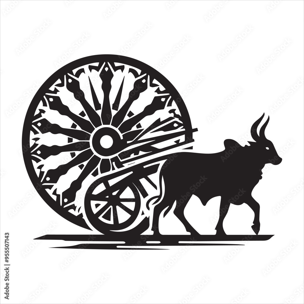 Fototapeta premium bullock cart wheel silhouette vector With White Background 