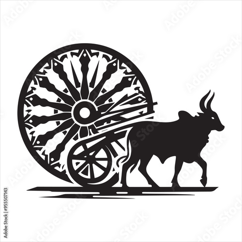 bullock cart wheel silhouette vector With White Background 