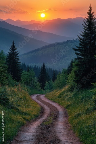 Sunset over a Mountain Road