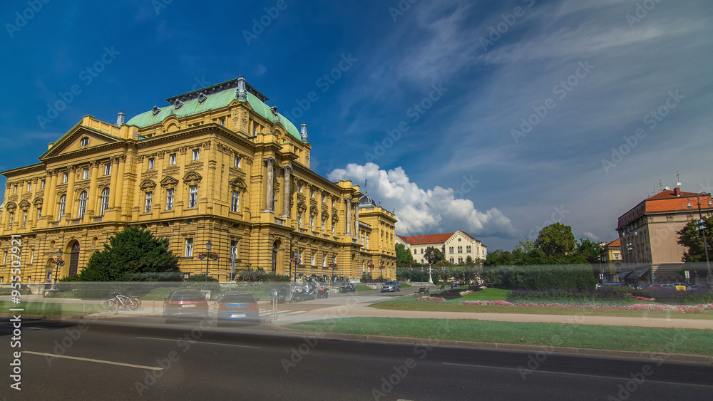 The building of the Croatian National Theater timelapse hyperlapse. Croatia, Zagreb. The building of the Croatian National Theater timelapse hyperlapse. Croatia, Zagreb.
