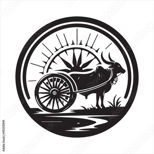 bullock cart wheel silhouette vector With White Background 
