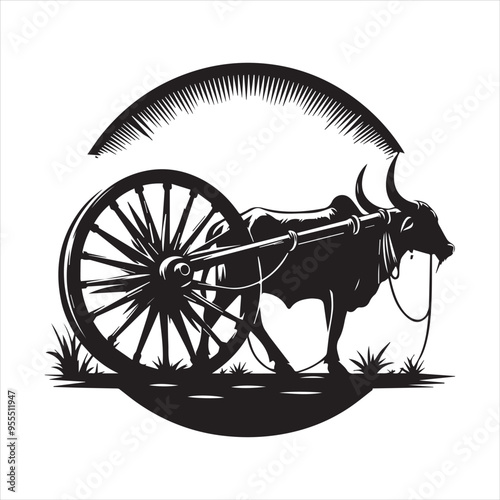 bullock cart wheel silhouette vector With White Background 