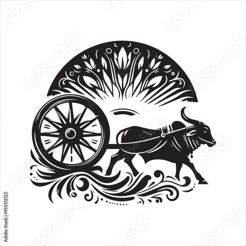 bullock cart wheel silhouette vector With White Background 