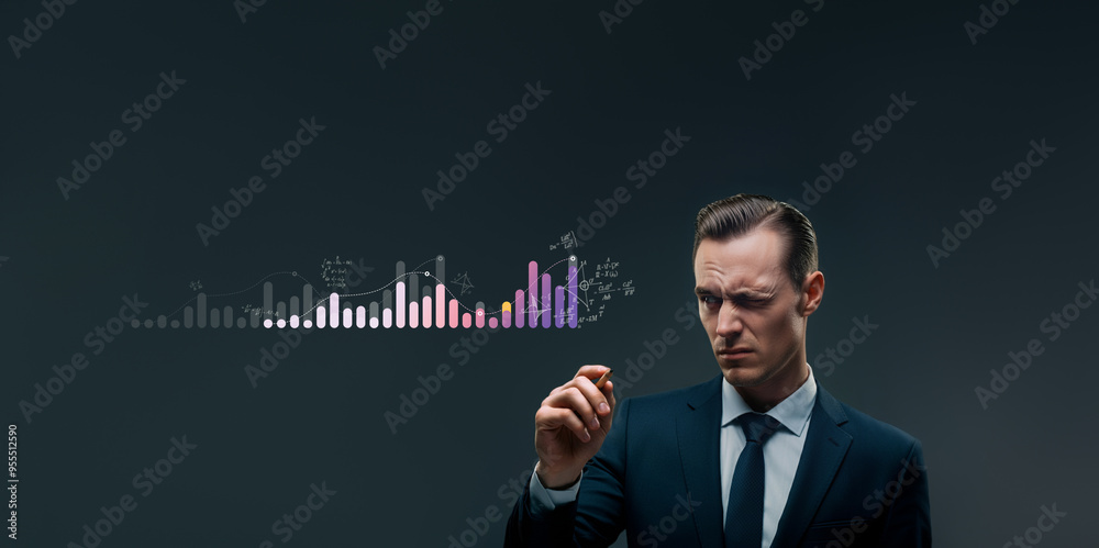 Businessman Analyzing Data Graph with a Thoughtful Expression Businessman Analyzing Data Graph with a Thoughtful Expression
