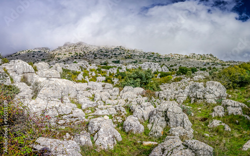 Rock formations with curious shapes in the Torcal de Antequera in the province of Malaga