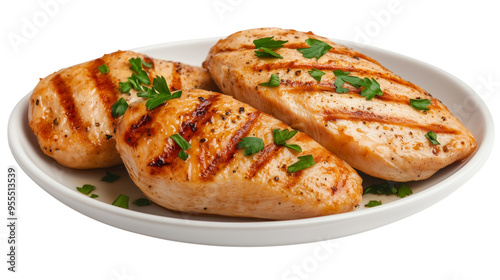 Plate of grilled chicken breast isolated on transparent background photo