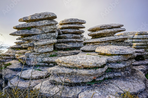 Rock formations with curious shapes in the Torcal de Antequera in the province of Malaga