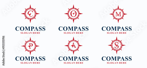 Compass vector logo collection, compass direction logo with elegant style, modern compass logo.