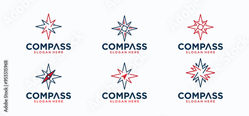 Compass vector logo collection, compass direction logo with elegant style, modern compass logo.