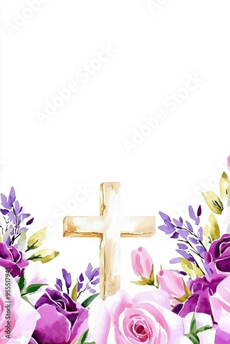 Watercolor Floral Cross Background