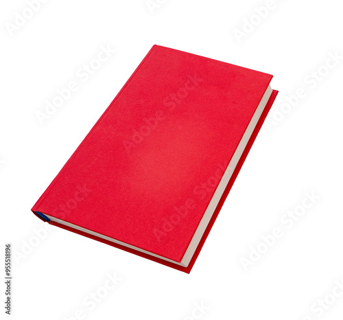 Closed book with red cover isolated on white , top view, clipping path, PNG