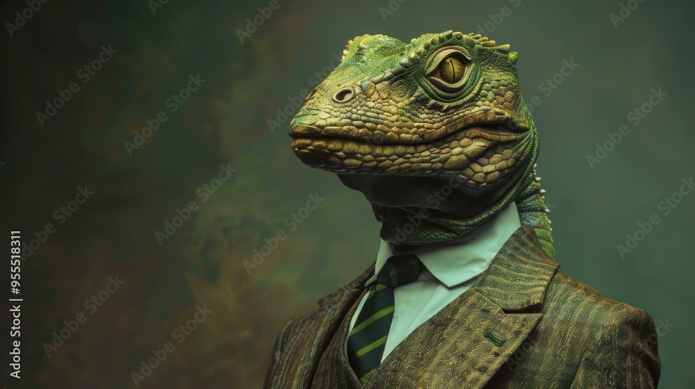 A sophisticated lizard in a suit, blending reptilian features with human fashion. A sophisticated lizard in a suit, blending reptilian features with human fashion.