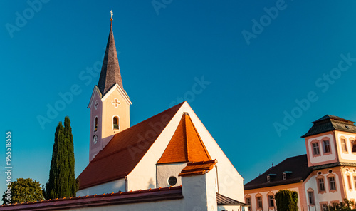 Church on a sunny summer day at Freilassing, Berchtesgadener Land, Bavaria, Germany