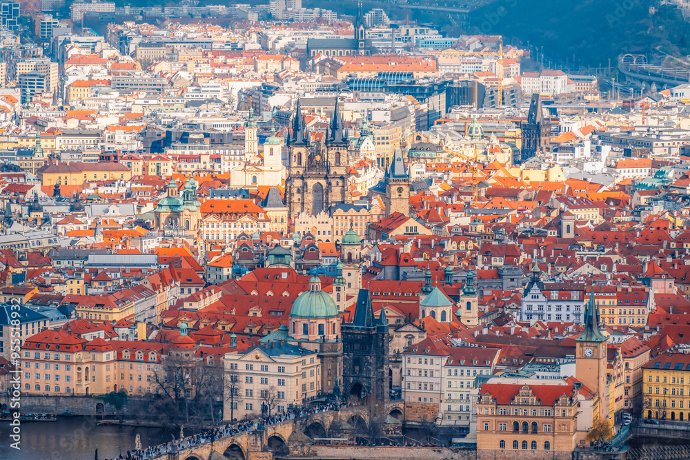 View on Prague city , charles bridge, vltava river from Petrin Hill Tower in Czech Republic View on Prague city , charles bridge, vltava river from Petrin Hill Tower in Czech Republic