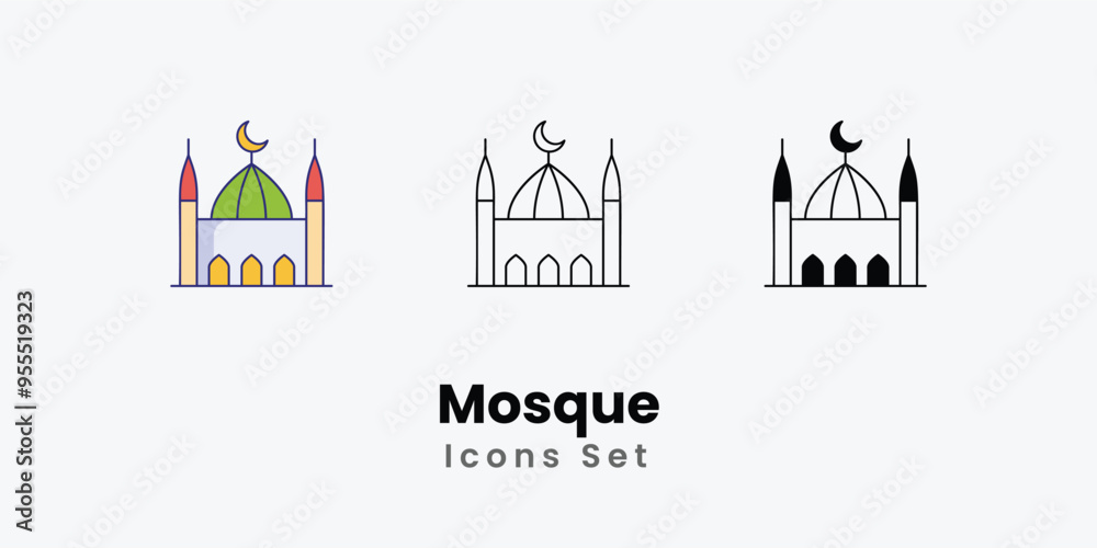 Mosque Icons thin line and glyph vector icon stock illustration Mosque Icons thin line and glyph vector icon stock illustration