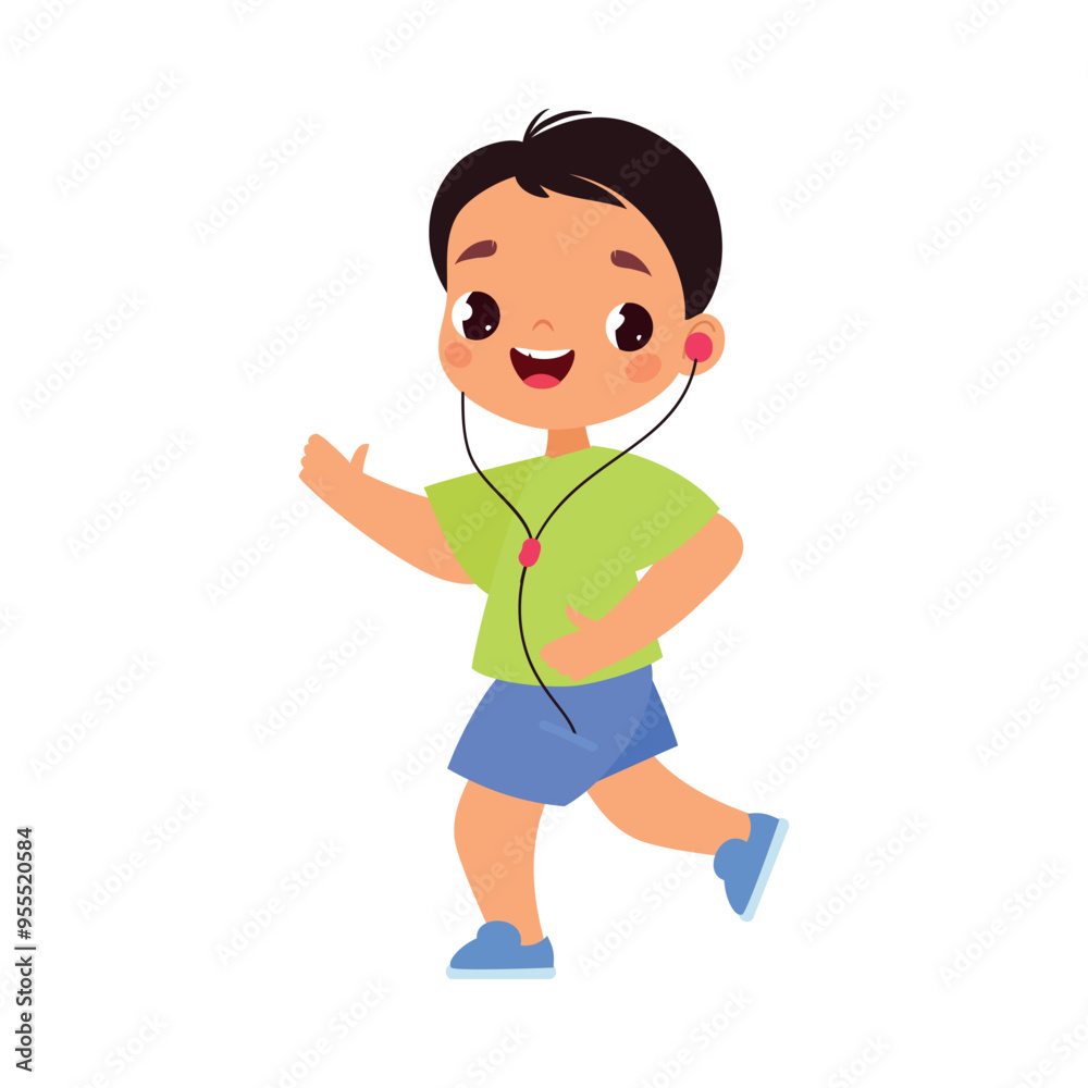 Boy Character Run with Earphones Do Sport Vector Illustration Boy Character Run with Earphones Do Sport Vector Illustration