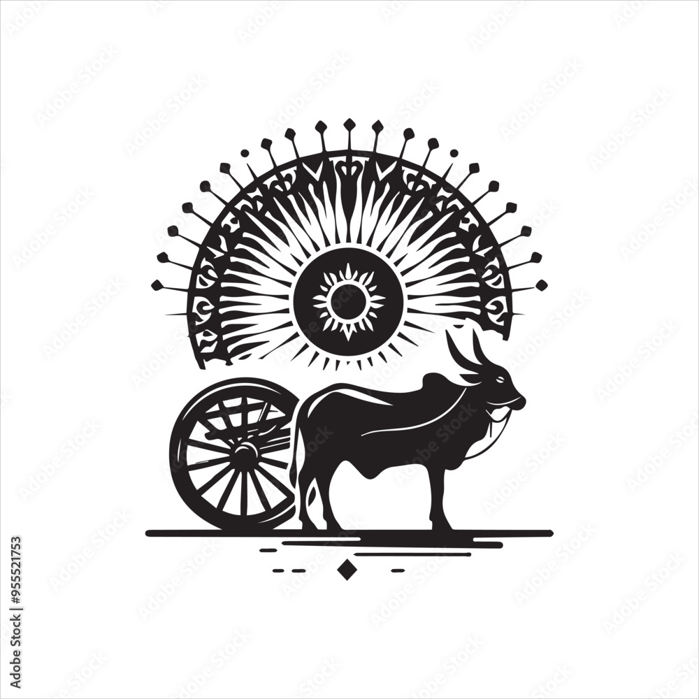 Fototapeta premium bullock cart wheel silhouette vector With White Background