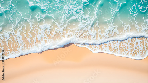 Fototapeta Naklejka Na Ścianę i Meble -  Sea wave splash closeup sunrise sunset sunlight. Idyllic Earth day seascape. Calm waves, golden sandy shore coast. Tranquil graphic illustration background. Minimal inspire ocean wallpaper