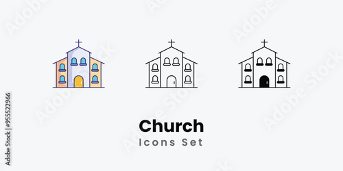 Church Icons thin line and glyph vector icon stock illustration